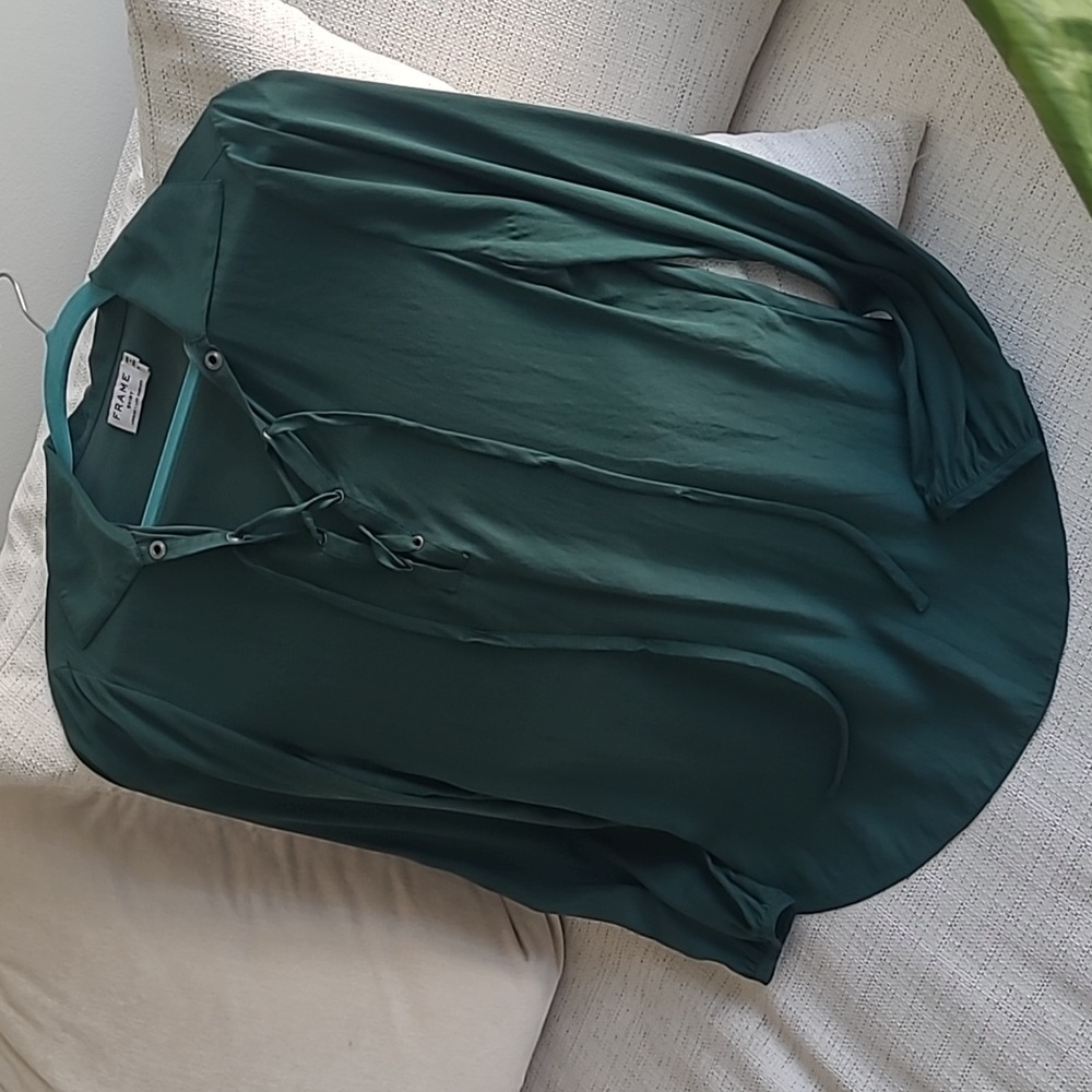FRAME 100% Silk Forest Green shirt